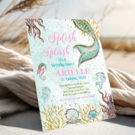 Invitación Cola de sirena brillo menta bajo el mar 