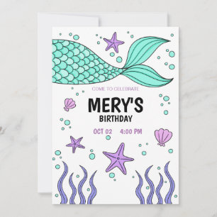 Invitación Cola de Sirena, Cumpleaños bajo el mar