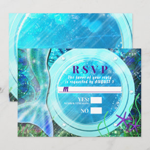 Invitación Cola de Sirena Magia Bajo el Mar Dulces 16 RSVP 