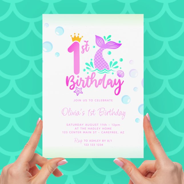 Invitación Cola de Sirena Monada Acuarela 1er Cumpleaños (Subido por el creador)