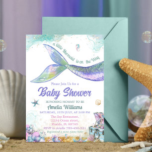Invitación Cola de sirena púrpura azulada pastel para niña