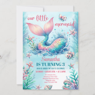 Invitación cola de sirena turquesa acuática de moda