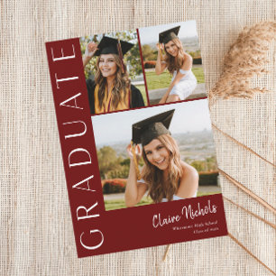 Invitación Colación de graduación vertical moderna de 3 fotos
