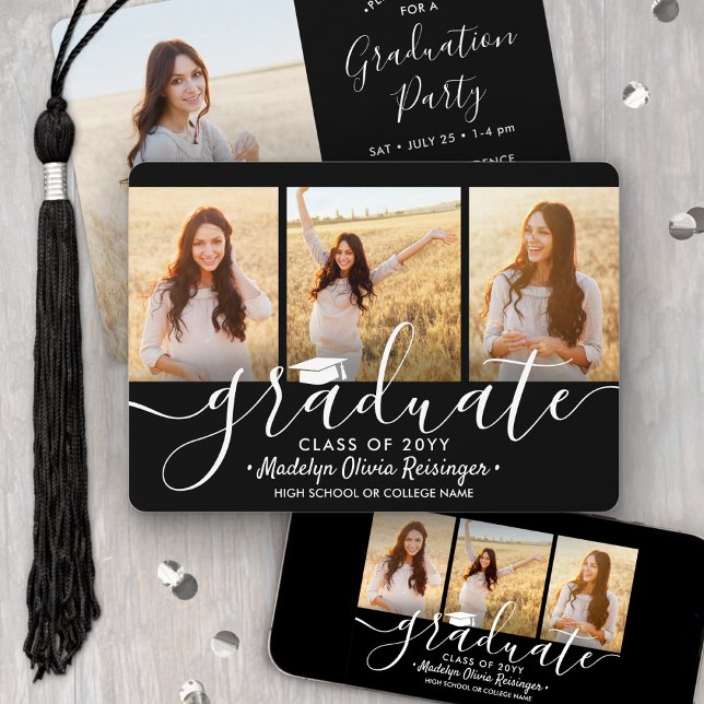 Invitación Colage de 4 fotos Fiesta de Graduación en Blanco y (Subido por el creador)