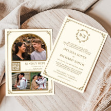 Colage de fotos con código QR monograma crema dora