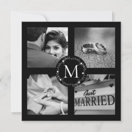 Invitación Colage de fotos de boda con monograma de agradecim