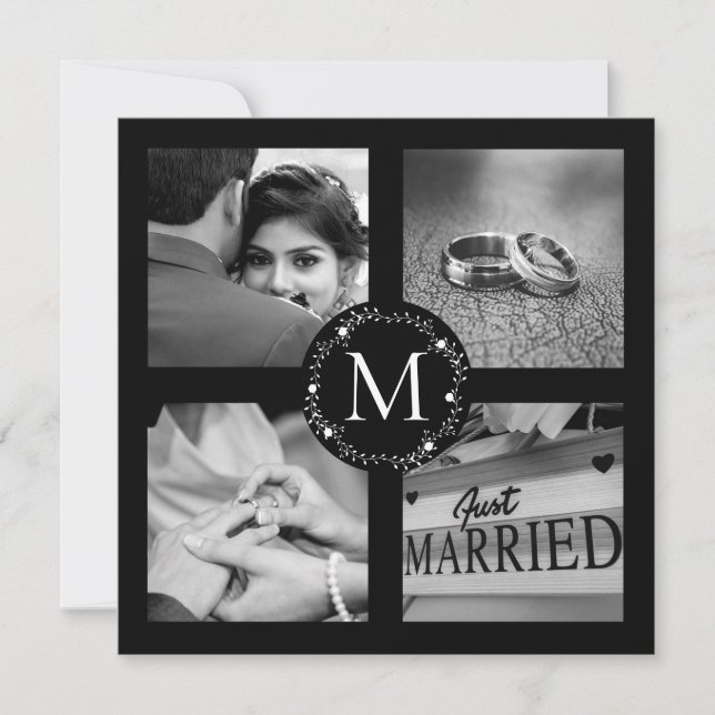 Invitación Colage de fotos de boda con monograma de agradecim (Anverso)