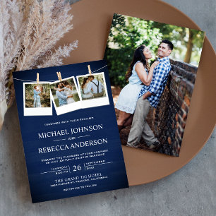 Invitación Colage de fotos de boda rústico de madera de grane