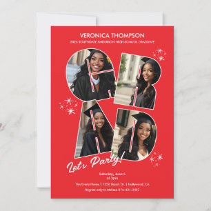 Invitación Colage de Fotos de Graduación Fiesta de GRAD Rojo