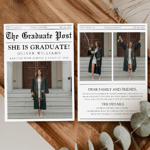 Invitación Colage de fotos de graduados Periódico de graduaci