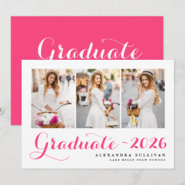 Invitación Colage de Fotos de la Clase de 2026 Rosa Brillante