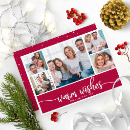 Invitación Colaje de 5 Fotos Deseos Cálidos Navidad Simple