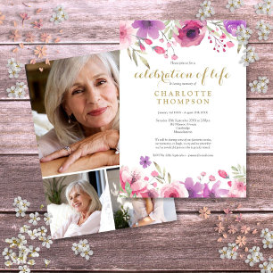 Invitación Colaje de Fotos Celebración de la Vida Floral Fune