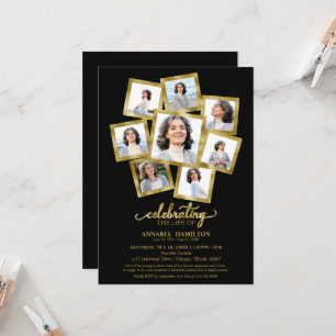 Invitación Colaje de Fotos Celebración de la Vida Funeral Neg