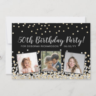 Invitación Colaje de Fotos con Confeti de Oro y Plata Cumplea