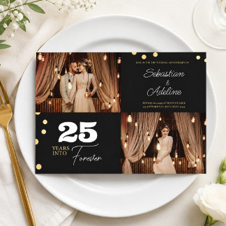 Invitación Colaje de fotos de aniversario de bodas en negro y