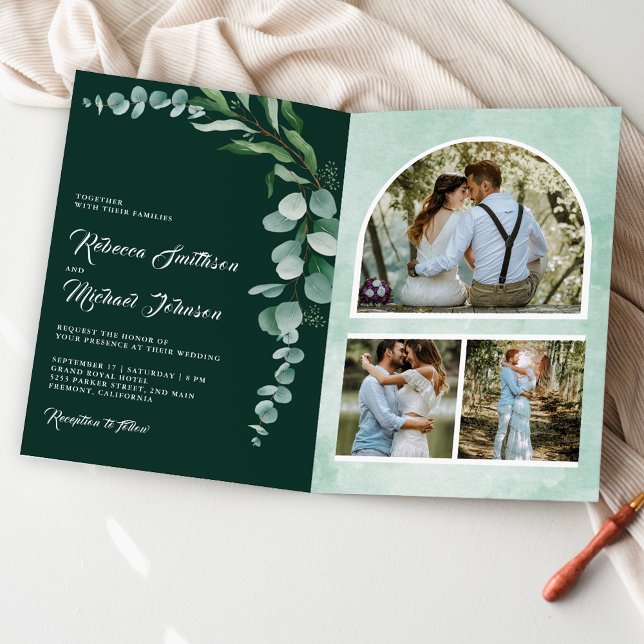 Invitación Colaje de fotos de eucalipto Código QR Boda esmera (Subido por el creador)