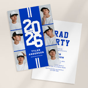 Invitación Colaje de fotos de graduación atlética azul Fiesta