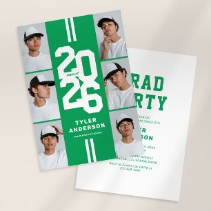 Invitación Colaje de fotos de graduación atlética verde Fiest