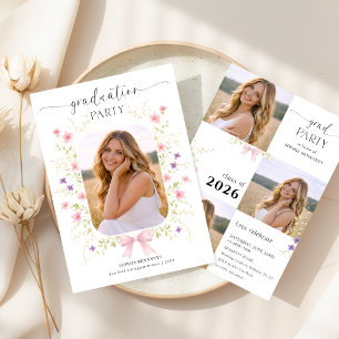 Invitación Colaje de Fotos de Graduación con Lazo Rosa de Flo