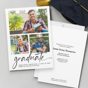 Invitación Colaje de Fotos de Graduado Masculino Moderno Casa