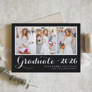 Invitación Colaje de fotos de la promoción negra de 2026 Grad
