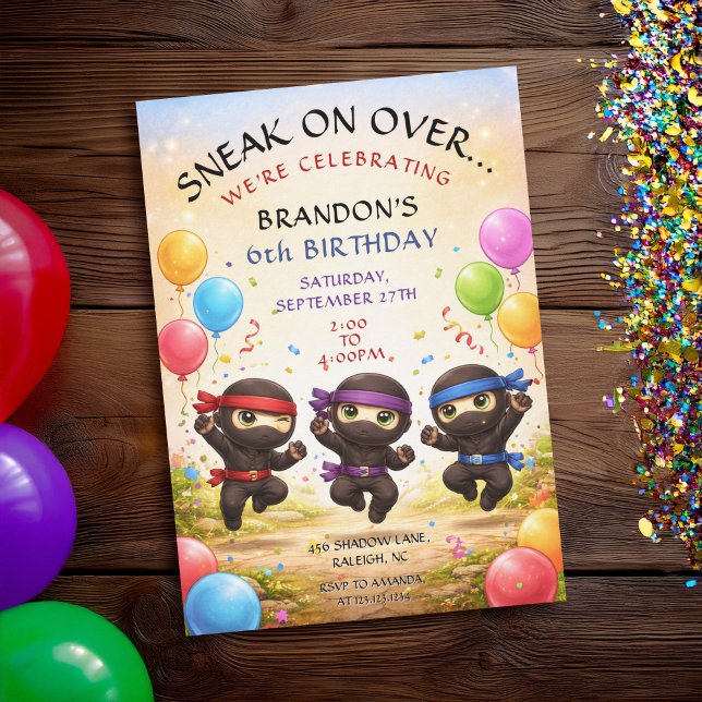 Invitación Colarse Sobre Tres Ninjas Cumpleaños De Niños Lind (Subido por el creador)