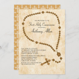Invitación Colas de Rosario Marrón Primero Santa Comunión