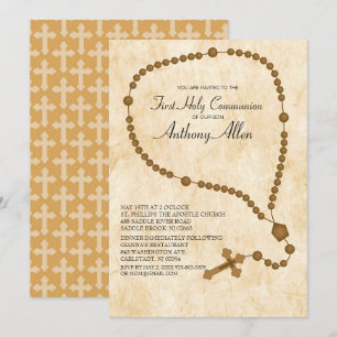 Invitación Colas de Rosario Marrón Primero Santa Comunión