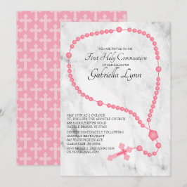Invitación Colas de Rosario Rosado Primero Santa Comunión