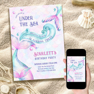 Invitación Colas de Sirena Bajo el Mar Fiesta de Cumpleaños d