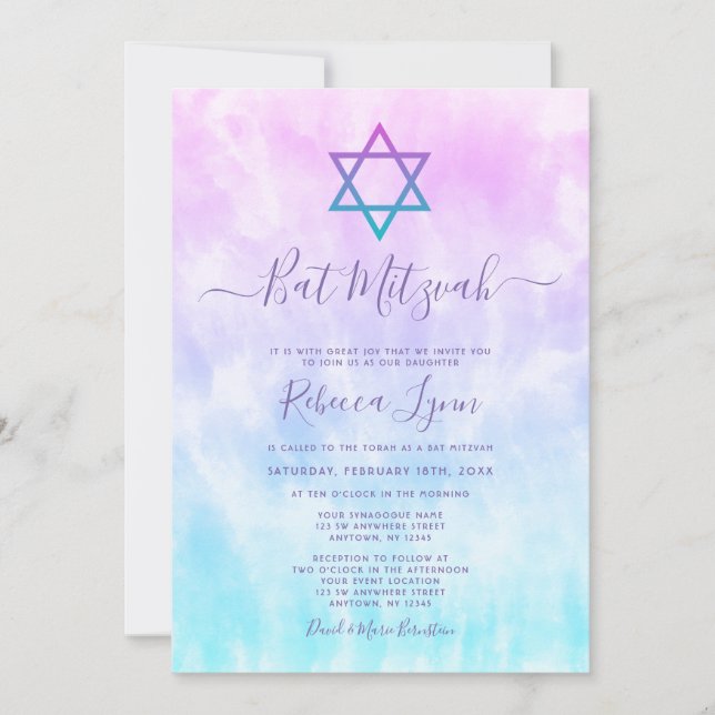 Invitación Colas Verde azuladas púrpuras (Anverso)