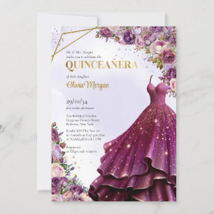 Invitación Colcha moderna y vestido dorado floral largo