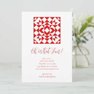 Invitación Colcha Roja Vintage de Navidad Fiesta Festiva de V