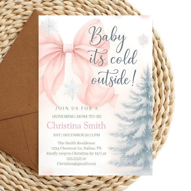 Invitación Cold Elegant A Pink Bow Coquette Baby Shower (Subido por el creador)