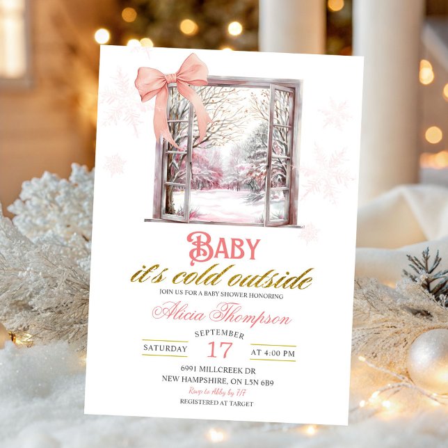 Invitación Cold Outside Blush Pink Window Girl Baby Shower (Subido por el creador)