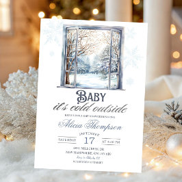 Invitación Cold Outside Dusty Blue Window Boy Baby Shower