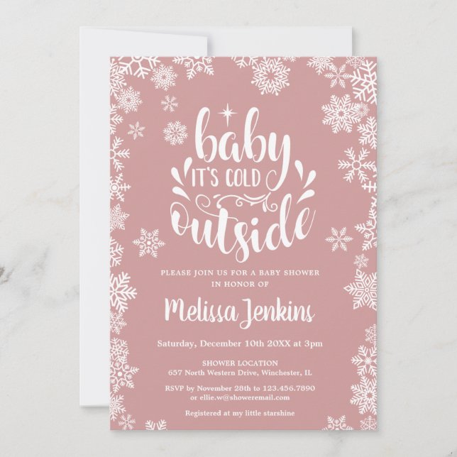 Invitación Cold Outside Girl Winter Baby Shower All In One (Anverso)