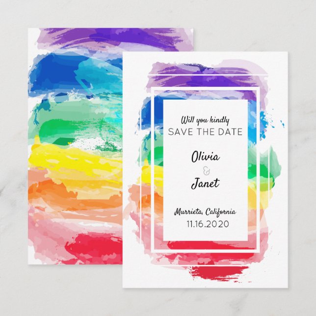 Invitación Colección de Acuarelas Arco Iris Guarde la Fecha (Anverso / Reverso)