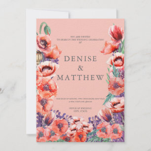 Invitación Colección de amapolas con fondo rosa gasa Inv