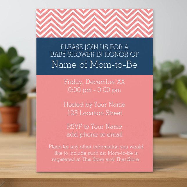 Invitación Colección de Baby Shower - Chevrons de coral y mar (Custom Invitation with Download Option)