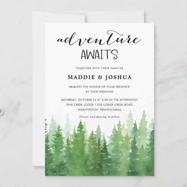 Invitación Colección de Boda de Bosque de Pinos en Acuarela (Anverso)