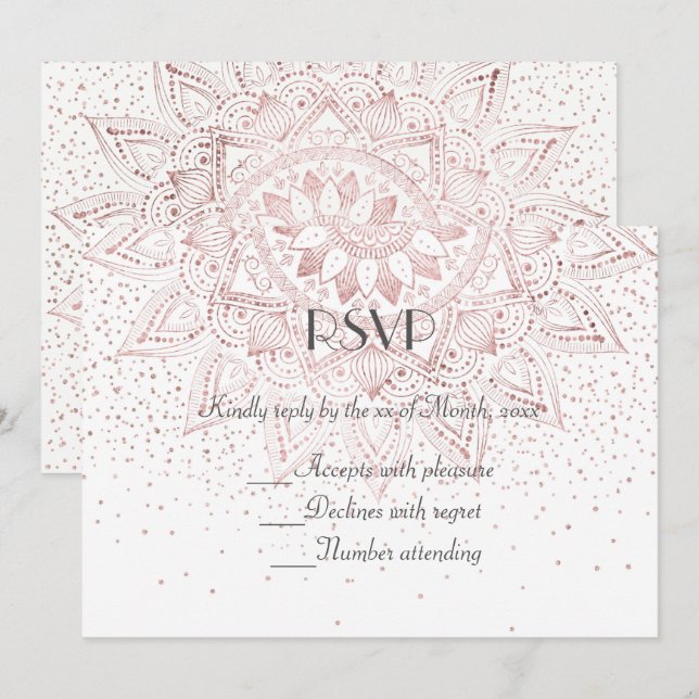 Invitación Colección de boda de confeti elegante mandala de o (Anverso / Reverso)