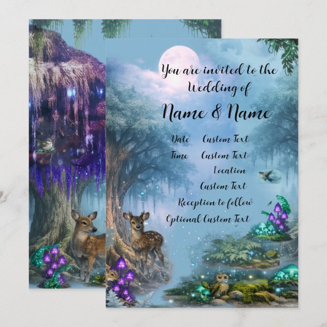 Invitación Colección de Boda Elegancia Bioluminiscente (Anverso / Reverso)