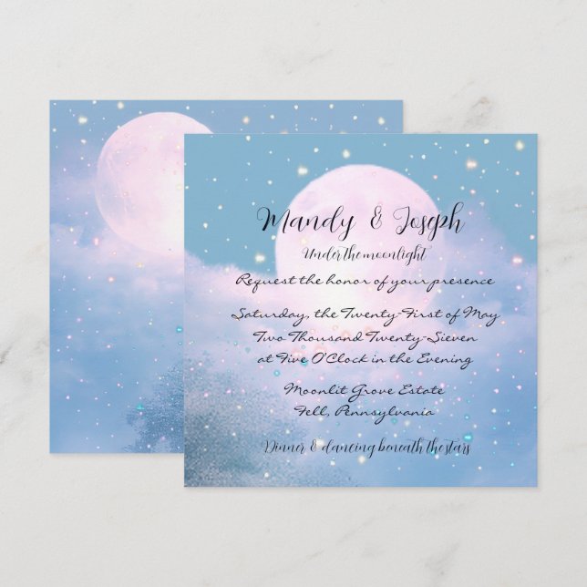 Invitación Colección de bodas atmosféricas Moonlight Shimmer (Anverso / Reverso)