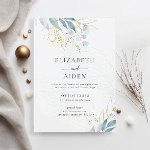 Invitación Colección de Bodas blancos Blue Gold (Imitat)