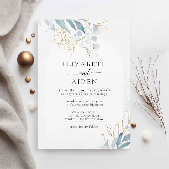 Invitación Colección de Bodas blancos de oro azul (imitar) (Subido por el creador)