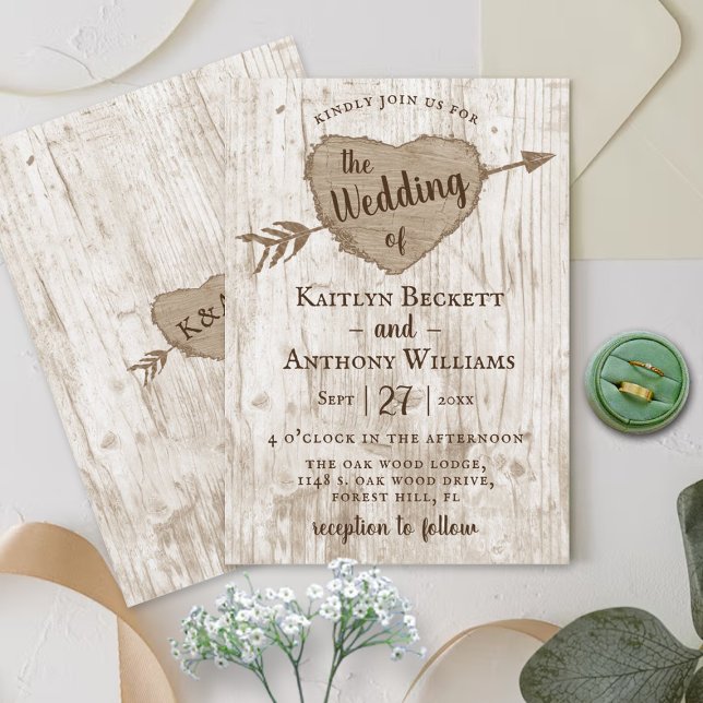 Invitación Colección de Bodas de árbol del corazón tallado (Subido por el creador)