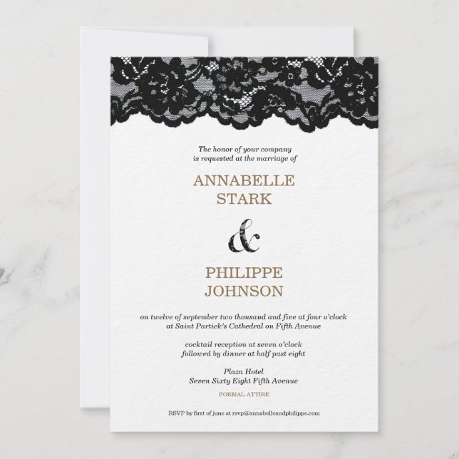 Invitación Colección de Bodas de encaje negro antiguo:Invitac (Anverso)