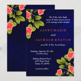 Invitación Colección de Bodas de flores de Rosa azul oscuro y
